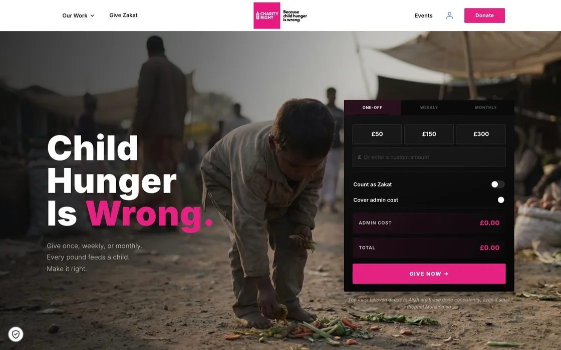 Charity Right website, above the fold
